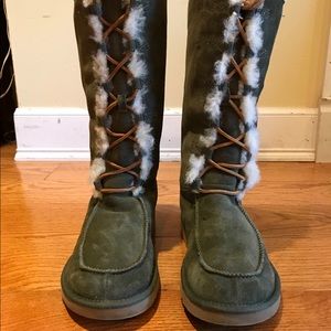 UGG Australia Lace-Up Olive Shearling Boots